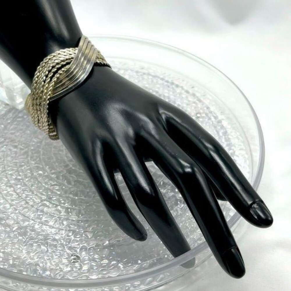 Unique Multi-Finish Silver Waves Cuff Bracelet - image 6